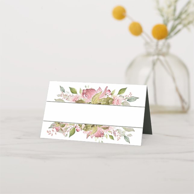 Carte De Placement Carte de siège Mariage Rose Aquarelle rose douce (Devant)