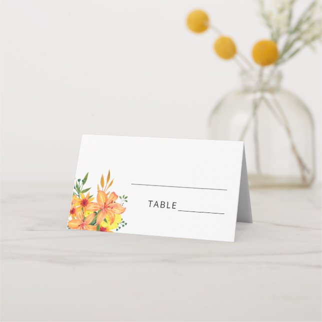 Carte De Placement Carte de table fleurie orange aquarelle (Devant)