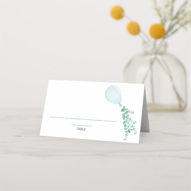 Carte De Placement Carte de table pour Baby Shower au ballon bleu (Devant)