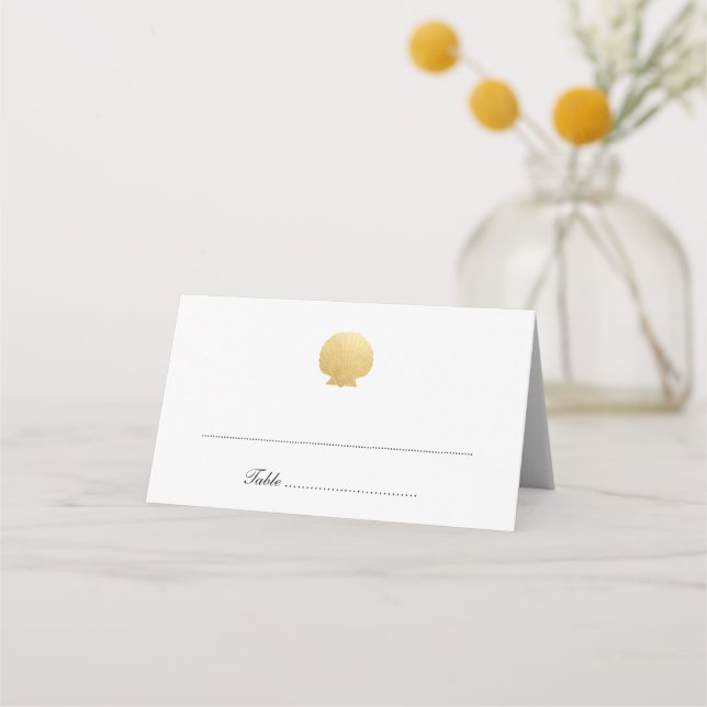 Carte De Placement Carte d'escorte Mariage Seashell Faux Gold Foil Oc (Devant)