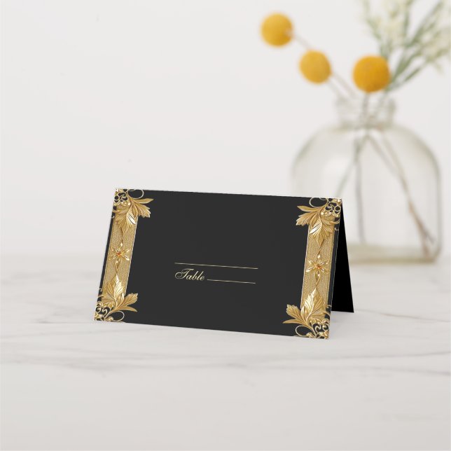 Carte De Placement Carte Gold Black Ornate Floral Place (Devant)