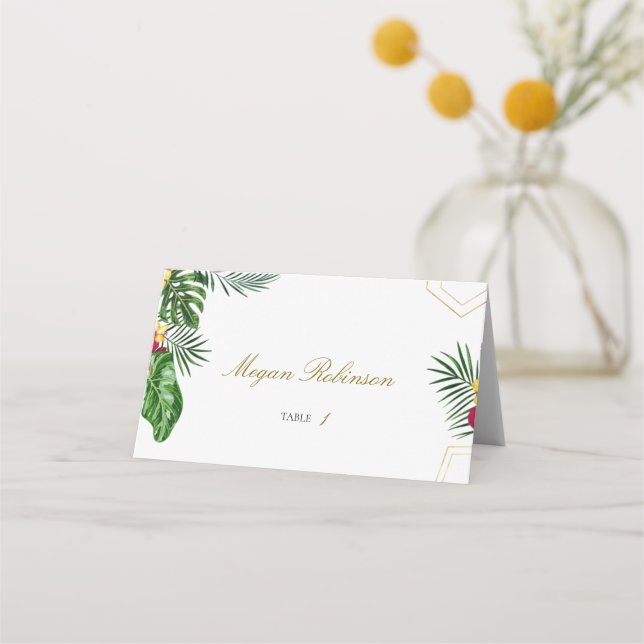 Carte De Placement Carte Gold Tropical Mariage Floral Tente Place (Devant)
