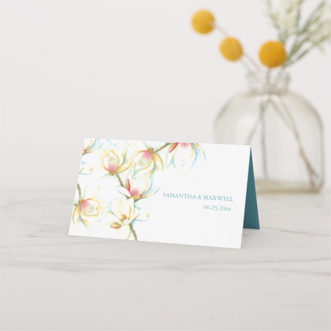 Carte De Placement Carte Mariage Aquarelle Magnolia Blanc (Dos)