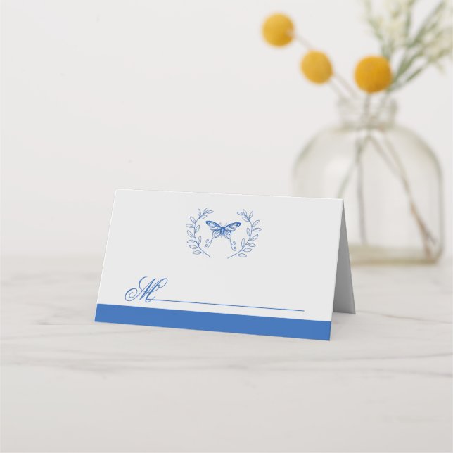 Carte De Placement Carte Mariage Bleu Papillon (Devant)