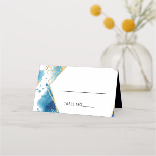 Carte De Placement Carte Mariage de luxe Gold & Blue Frame Ocean Plac