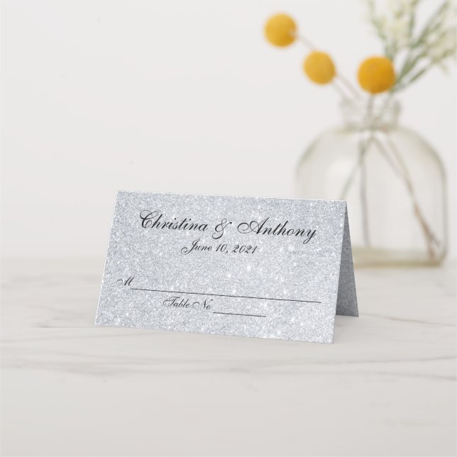 Carte De Placement Carte Mariage personnalisée Silver Elegant (Devant)