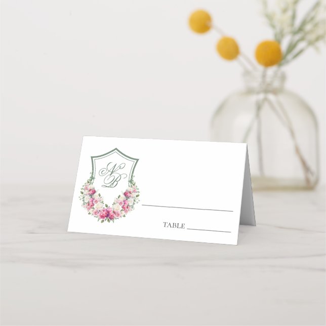 Carte De Placement Carte Mariage Place Crest rose Floral (Devant)