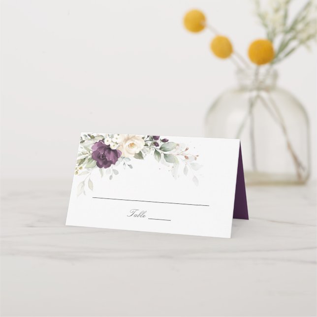 Carte De Placement Carte Mariage Place Florale violet blanc vert (Devant)
