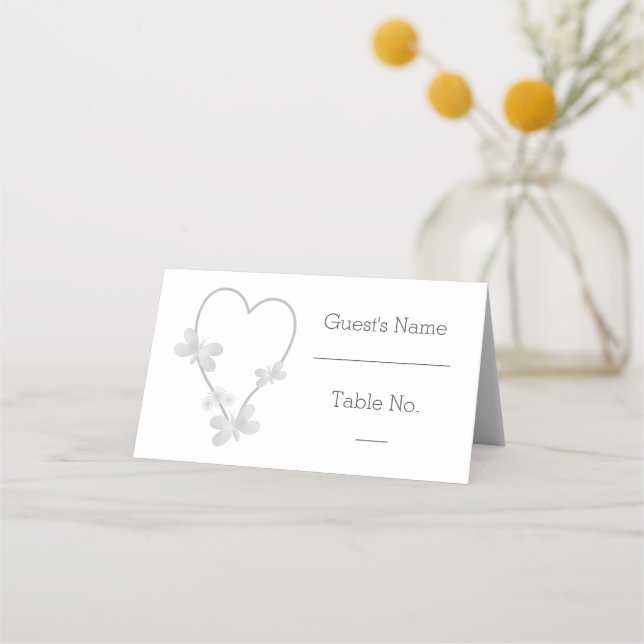 Carte De Placement Carte mariage Place Papillons Coeur Argent (Devant)