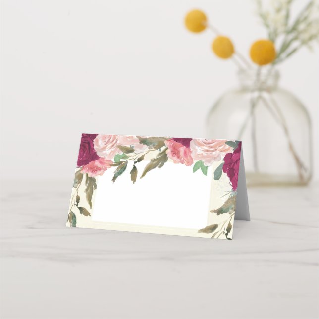 Carte De Placement carte-mariage rose rousse bordeaux en ivoire fleur