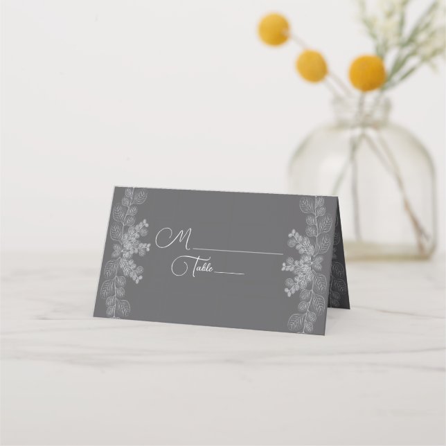 Carte De Placement Carte Mariage simple Gris Art Eucalyptus (Devant)