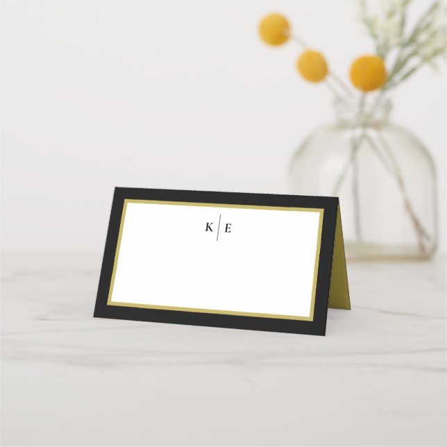 Carte De Placement Carte Monogramme Black Gold Table Place (Devant)