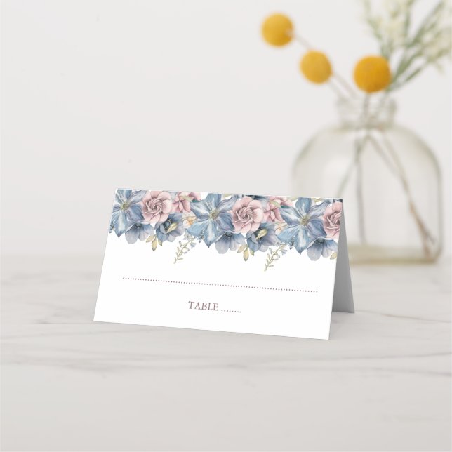 Carte De Placement Carte Place Mariage Dusty Blue et Mauve (Devant)