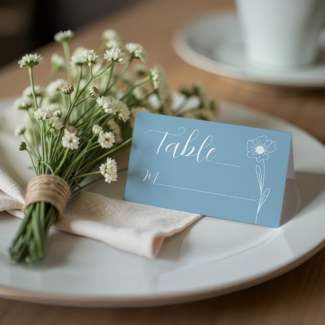 Carte De Placement Carte Place Pliée Bleue Florale Bleue Élégante (wedding Dusty Blue Wildflower folded seating card minimal modern simple)