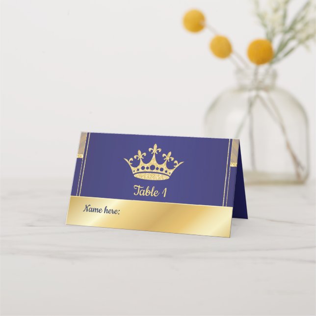 Carte De Placement Carte Place - Royal Gold Blue Prince King thème (Devant)