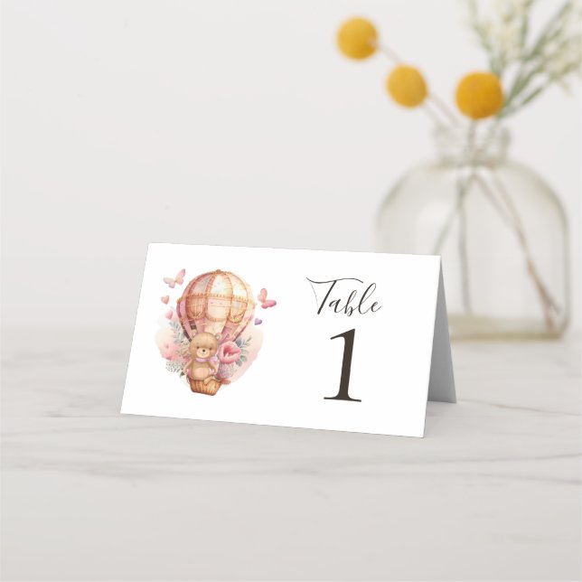 Carte De Placement Carte Place Teddy Bear Pink Hot Air Balloon Party (Dos)