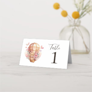 Carte De Placement Carte Place Teddy Bear Pink Hot Air Balloon Party