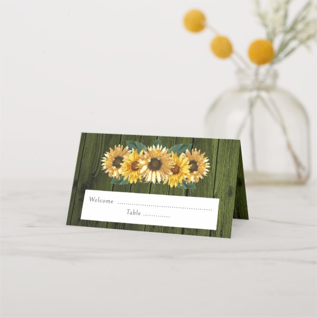 Carte De Placement Carte Rustique Green Sunflower (Devant)