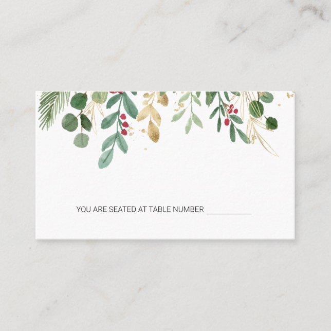 Carte De Placement Carton de mariage de Noël avec feuillage et baie r (Devant)