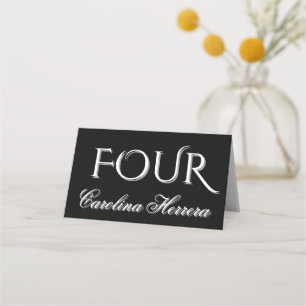 Carte De Placement Carton de nom d'invité de script minimaliste noir