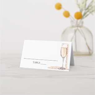 Carte De Placement Carton d'invité plié Perles Élégantes et Prosecco