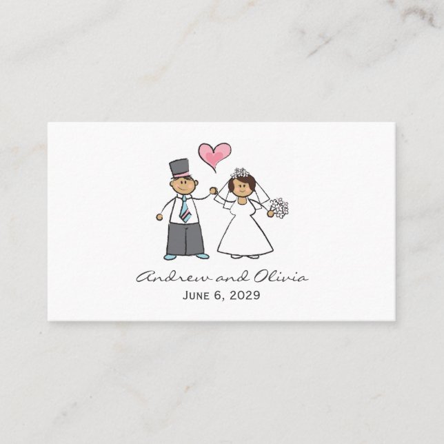 Carte De Placement Cartoon Mariage Couple Mariée & Groom Coeur rose (Devant)