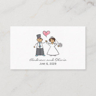 Carte De Placement Cartoon Mariage Couple Mariée & Groom Coeur rose