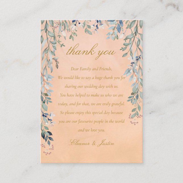 Carte De Placement Cascade Florale de verdure Merci Mariage rustique (Devant)