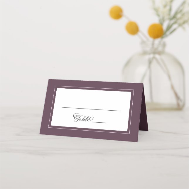 Carte De Placement Cassis Mariage Élégant Chic Bordure Calligraphie (Devant)