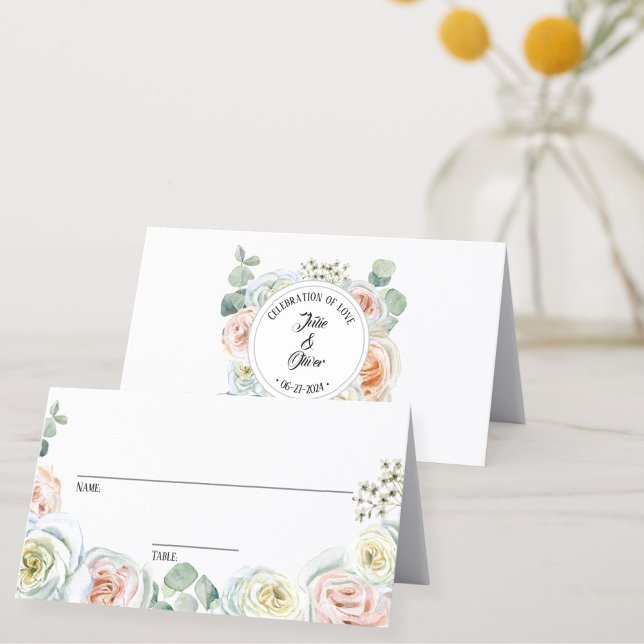 Carte De Placement Célébration de l'amour Aquarelle crème rose (Créateur téléchargé)
