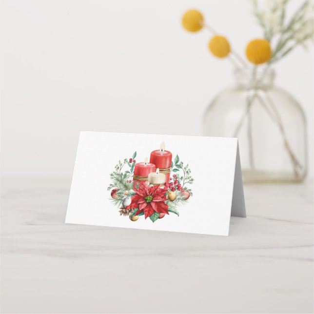 Carte De Placement Centerpiece de bougie avec Poinsettia Flower (Devant)