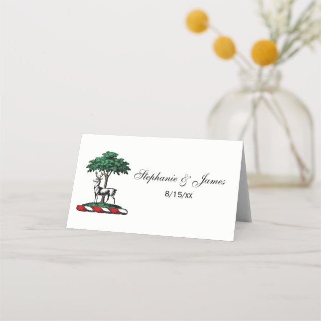 Carte De Placement Cerf Daim devant un Arbre Emblème de Blason Crête  (Devant)