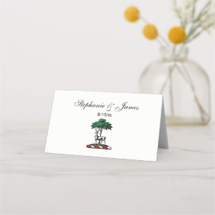 Carte De Placement Cerf Daim devant un Arbre Emblème de Blason Crête