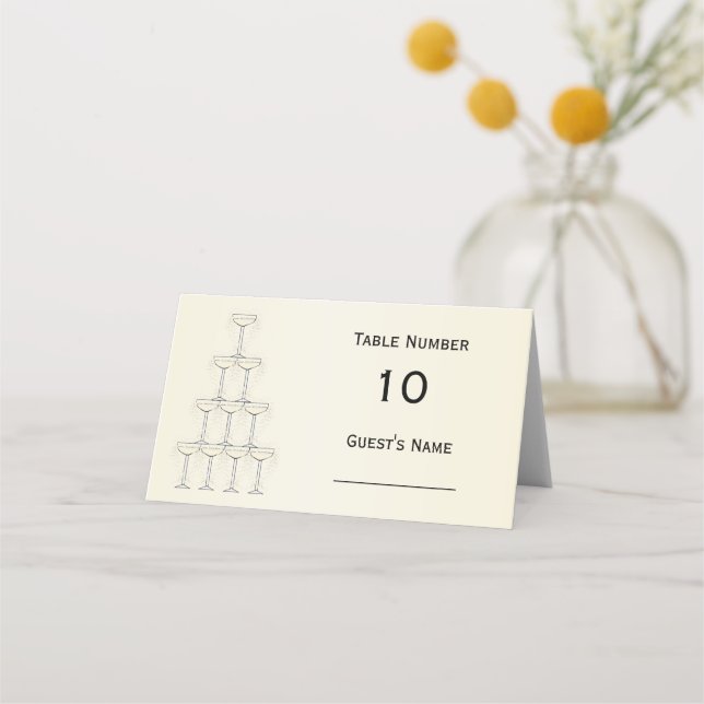 Carte De Placement Champagne Flutes Design Champagne Mariage couleur (Devant)
