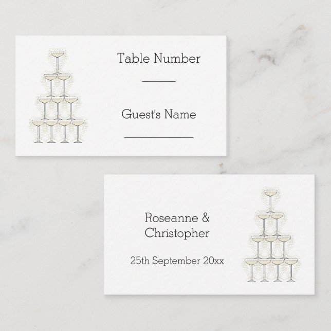 Carte De Placement Champagne Glasses Simple Wedding (Devant / Derrière)