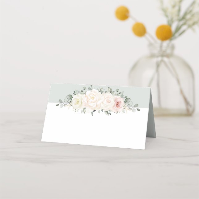 Carte De Placement Champagne Ivory Blush rose Floral Mariage (Devant)