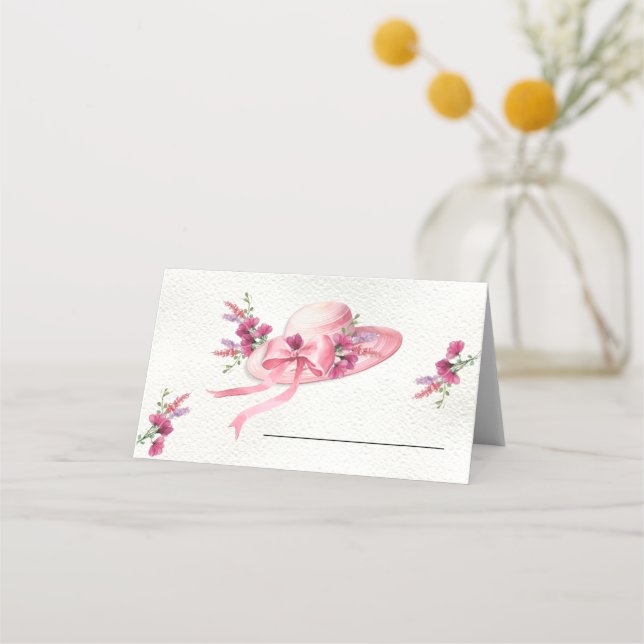 Carte De Placement Chapeau floral rose Derby Baby Shower Mariage (Devant)