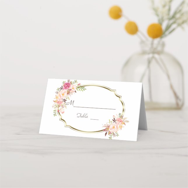Carte De Placement Charm Blush rose Floral Or Mariage Numéro de table (Devant)