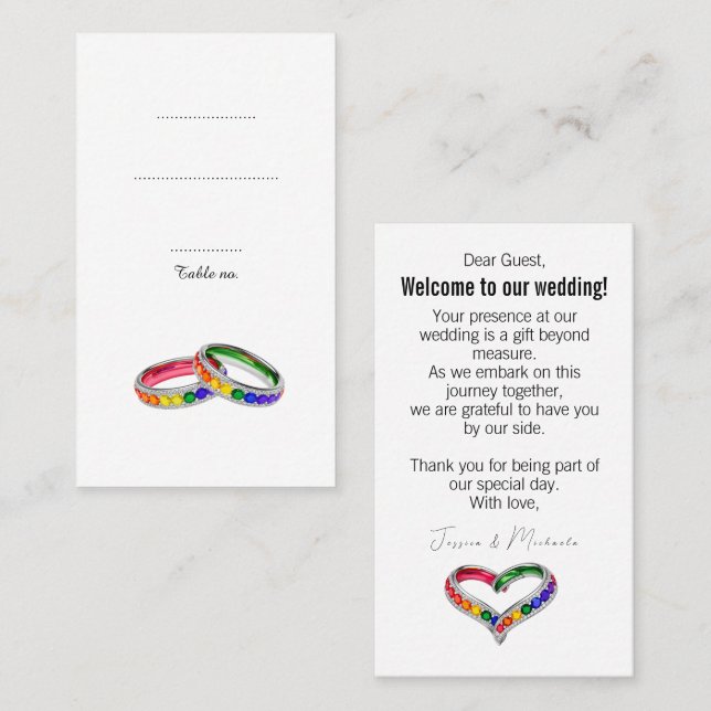 Carte De Placement 🌈Charmant et unique  Entrelacé dans la Fierté (Devant / Derrière)