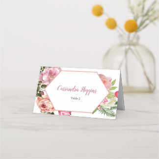 Carte De Placement Charmant Hexagone Floral Nom de l'Invité Siège