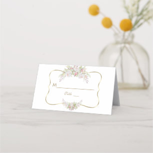 Carte De Placement Charme Fleurs blanches Mariage or Numéro de table