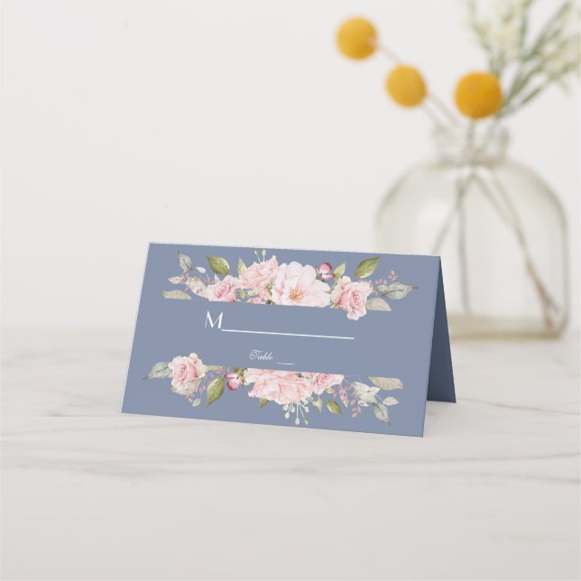 Carte De Placement Charme rose Floral Dusty Blue Mariage (Dos)