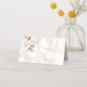 Carte De Placement Charming Blush Gold Flowers Marble Numéro de table