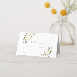 Carte De Placement Charming White Flowers Gold Baptême Numéro de tabl