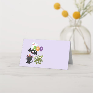 Carte De Placement Chat de Cute Halloween, bat, mummy et ghost