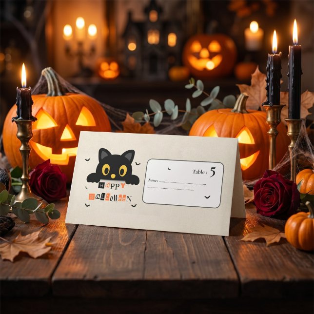 Carte De Placement Chat noir mignon Halloween (Créateur téléchargé)