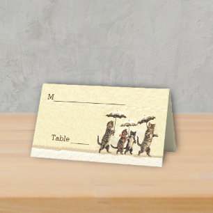 Carte De Placement Chats Brown Chatons avec parapluies en Jaune de Ne