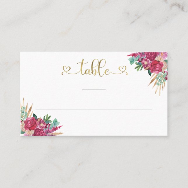 Carte De Placement Chaud rose Magenta Floral Élégant Gold Script Coeu (Devant)
