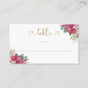 Carte De Placement Chaud rose Magenta Floral Élégant Gold Script Coeu