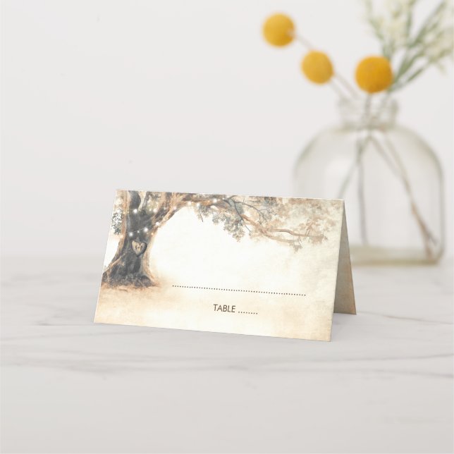 Carte De Placement Chêne rustique et Mariage de coeur sculpté (Devant)